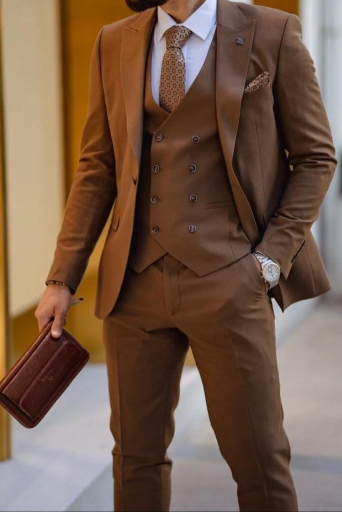Brown Suits For Men 2 Pieces Slim Fit Groomsmen Bridegroom Male Suits  Blazer Pants Formal Wedding Tuxedos Trajes De Hombre - AliExpress